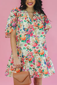 Total Peacock Floral Dress In Natural