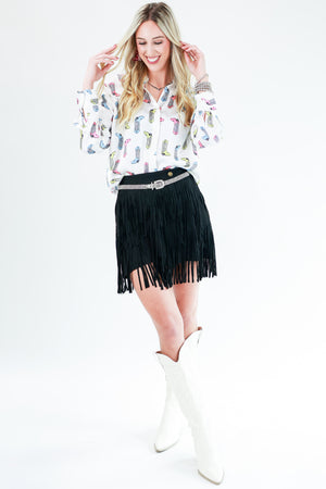 Down To Dance Fringe Skirt In Black