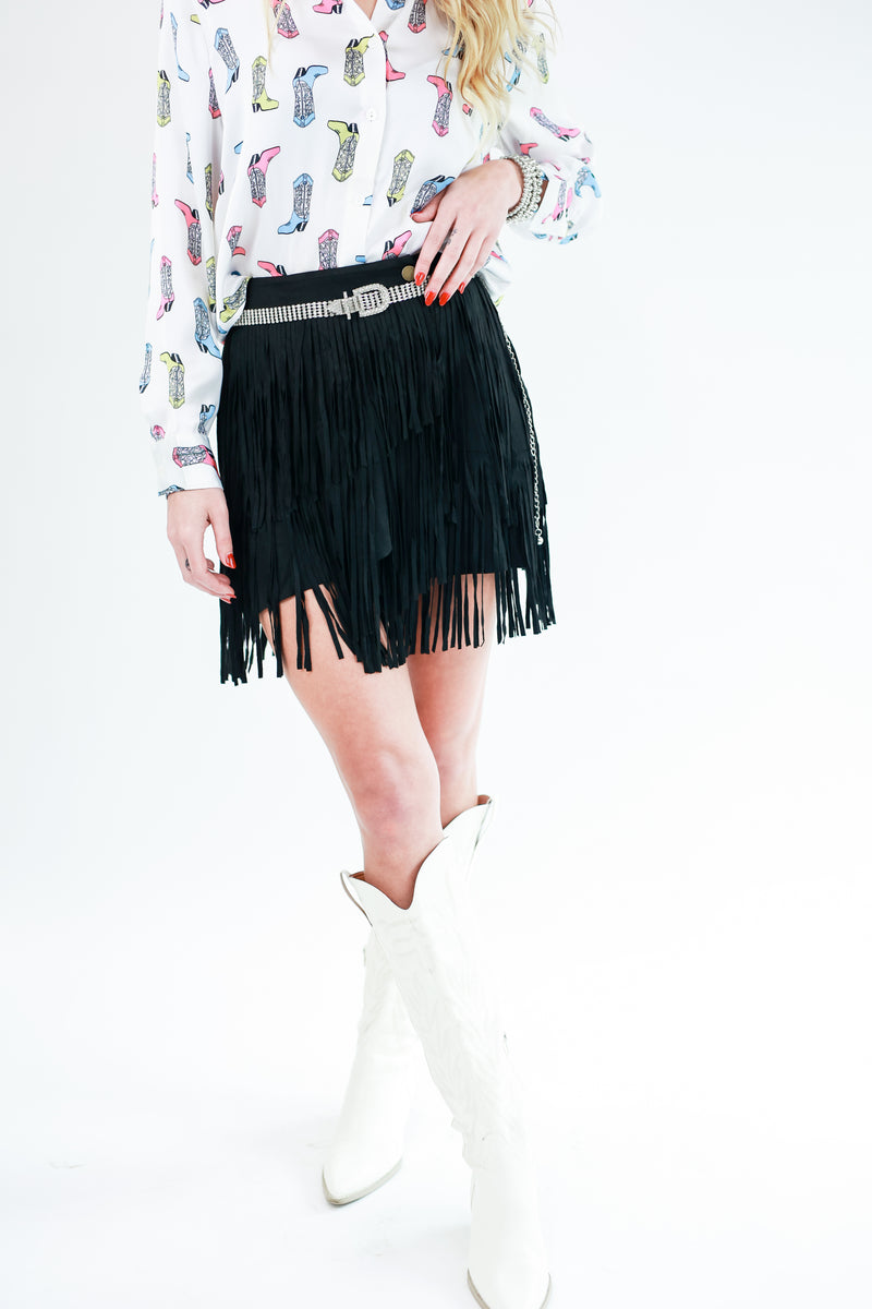 Down To Dance Fringe Skirt In Black