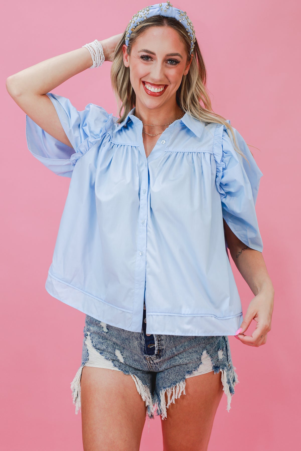 Garden Meeting Shift Top In Chambray