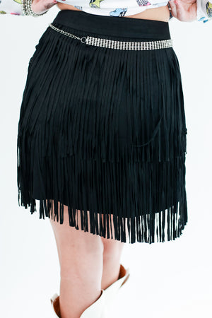 Down To Dance Fringe Skirt In Black