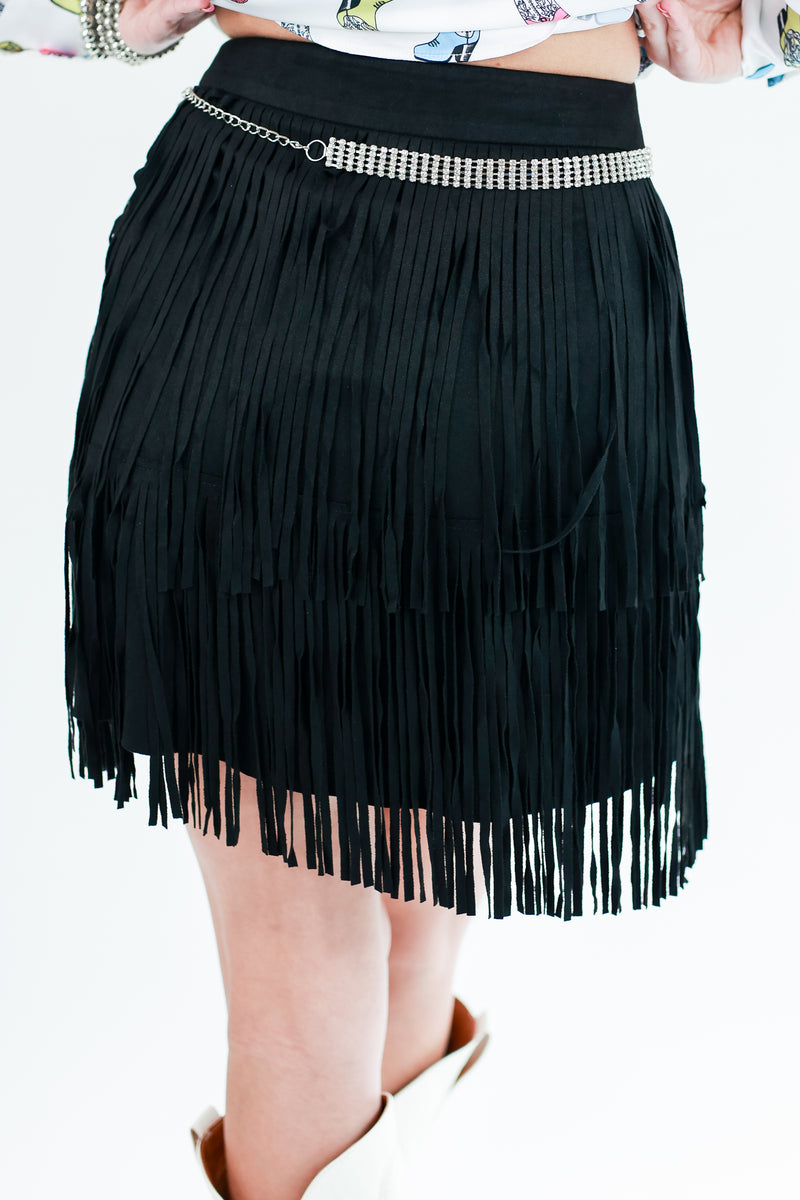 Down To Dance Fringe Skirt In Black