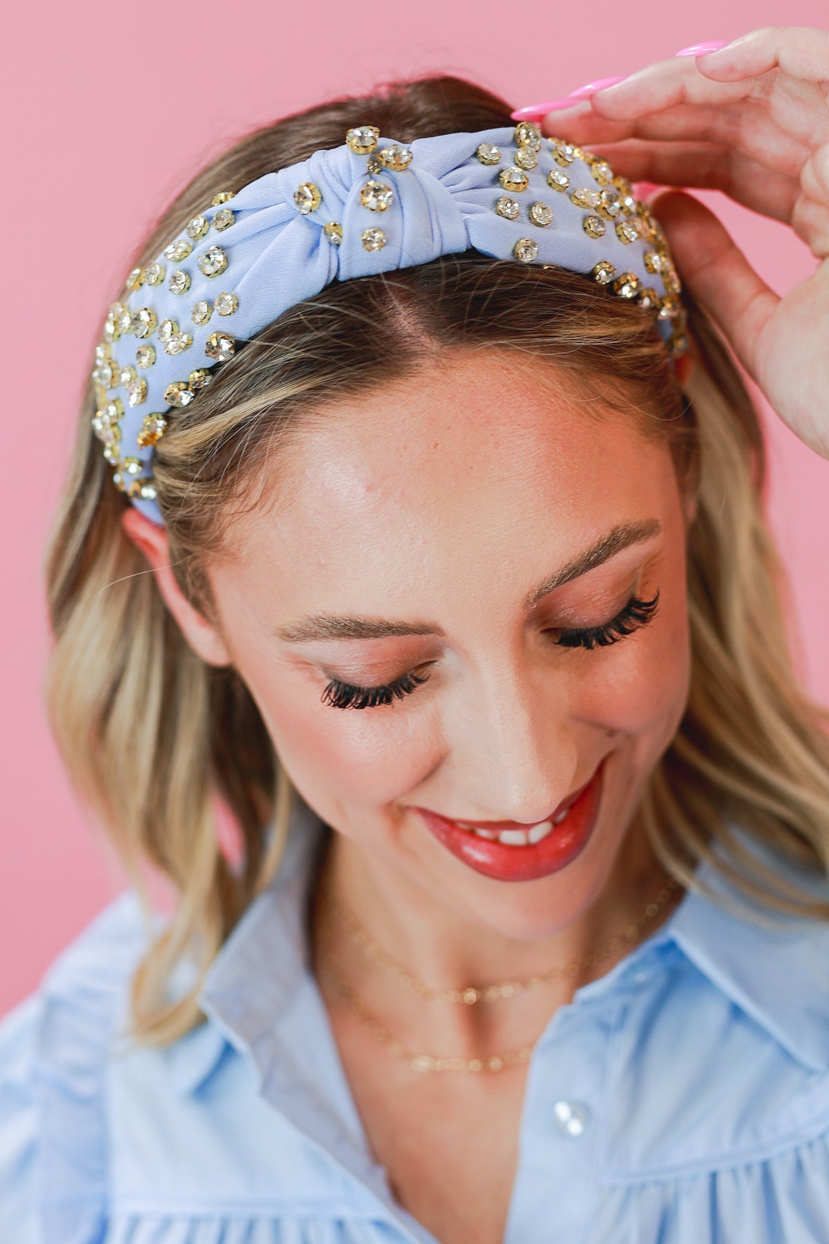 Trend Alert Rhinestone Headband In Sky Blue