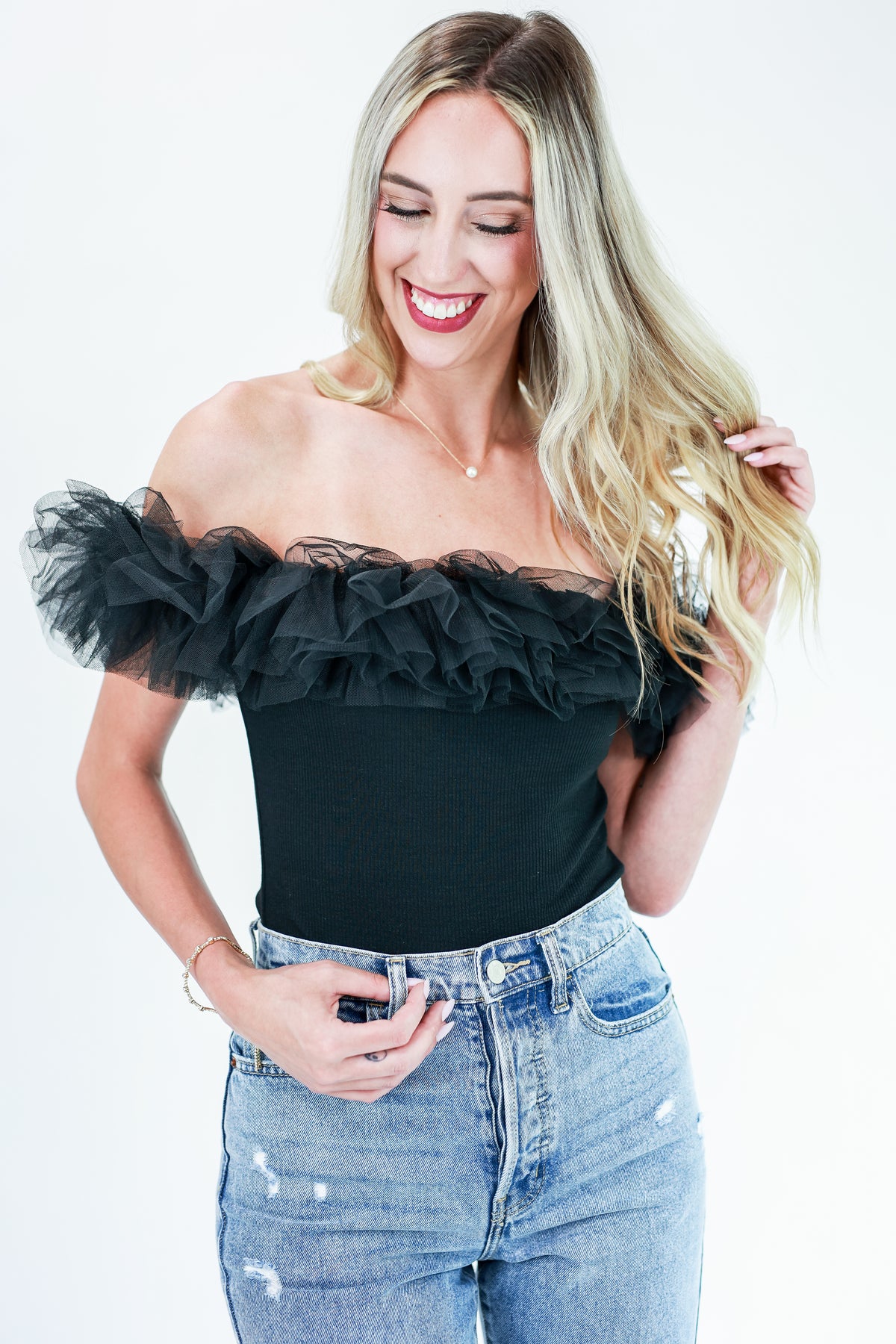 Once In A Lifetime Tulle Bodysuit In Black