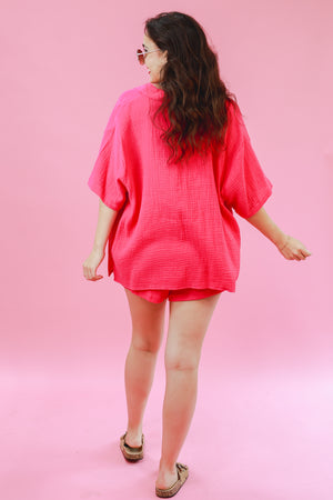 Summer Getaway Gauze Top In Fuchsia