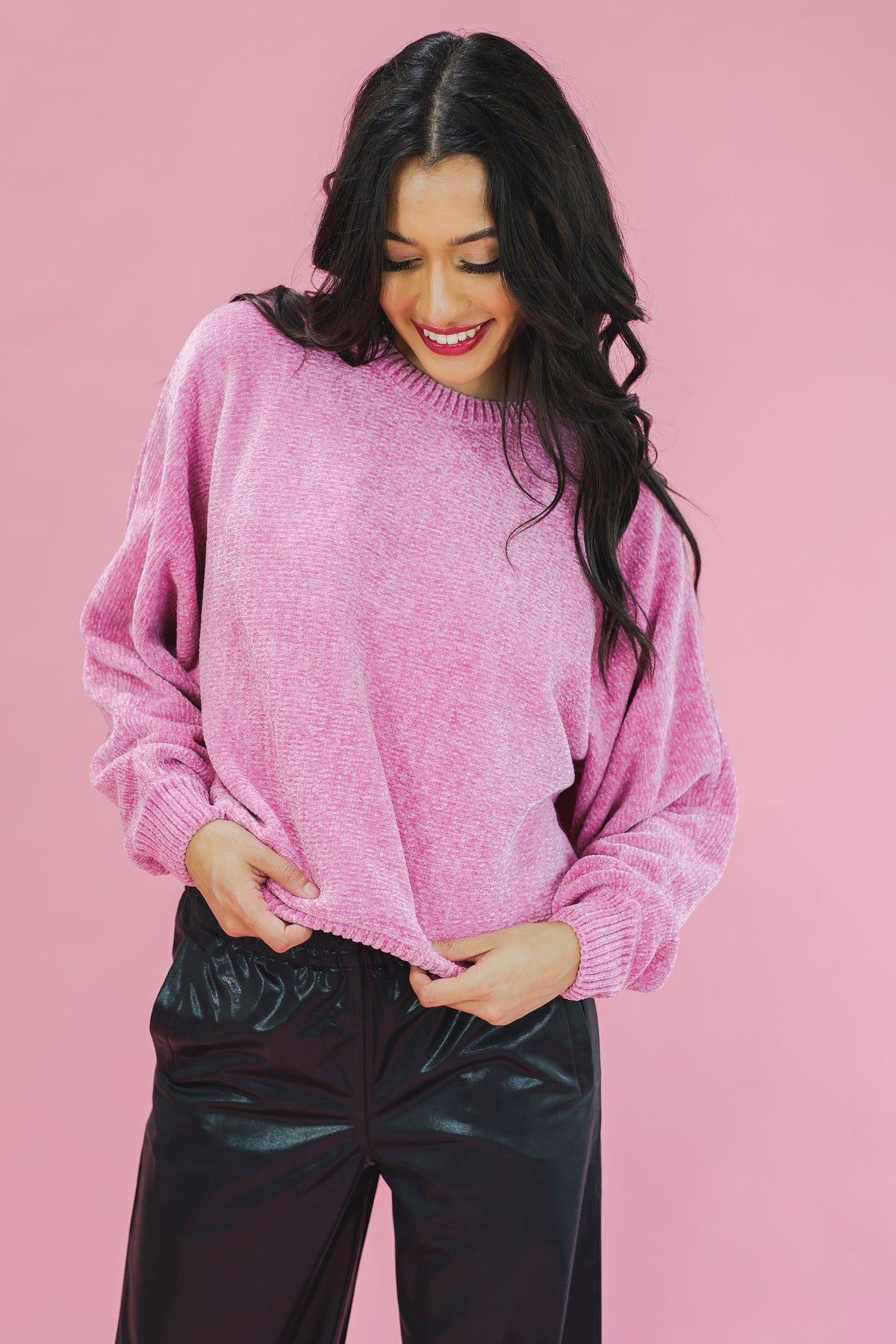 Cider Setting Chenille Sweater In Pink