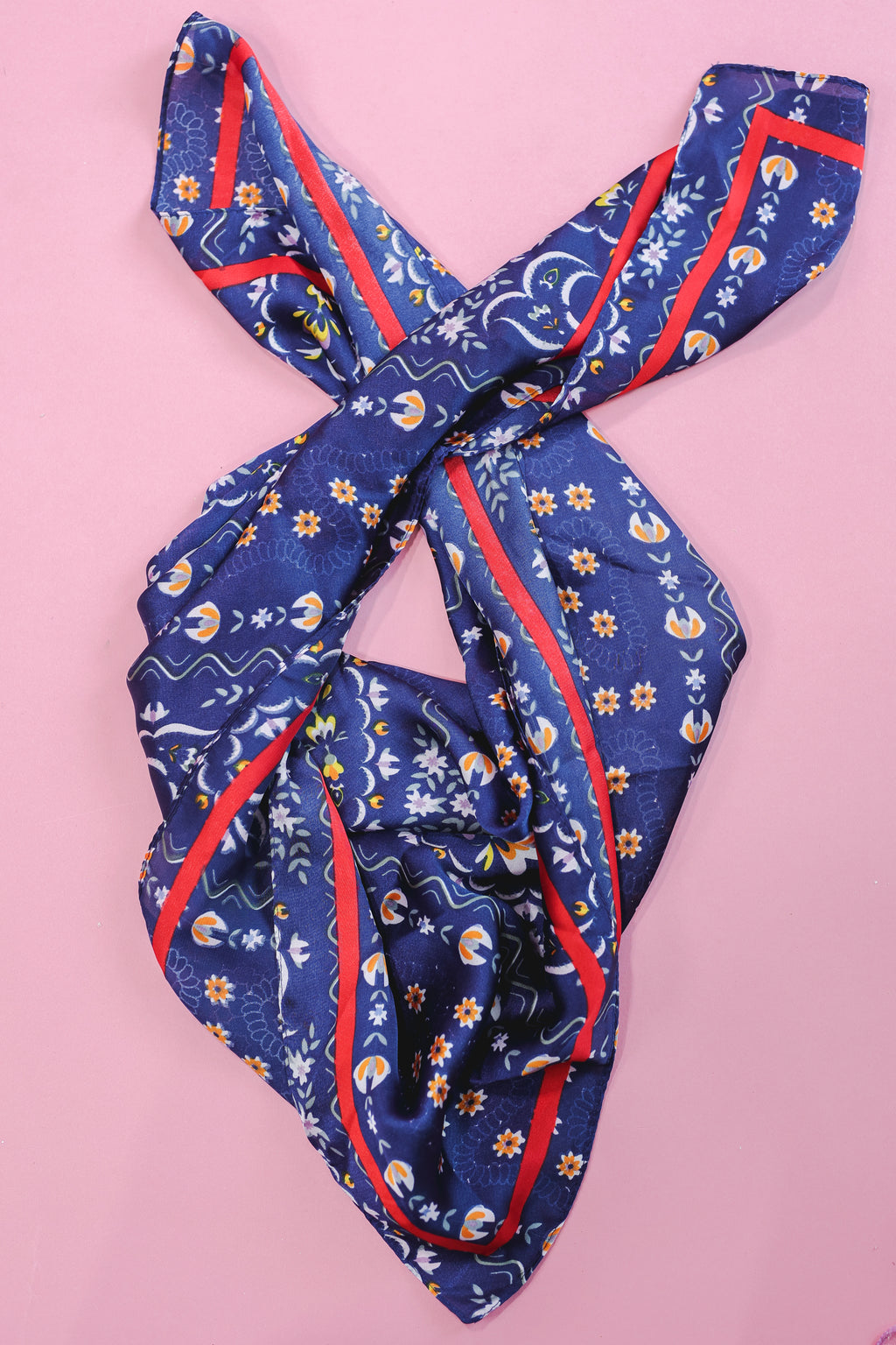 Gardenia Party Satin Scarf In Navy