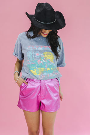 The Grace Metallic Faux Leather Shorts In Pink