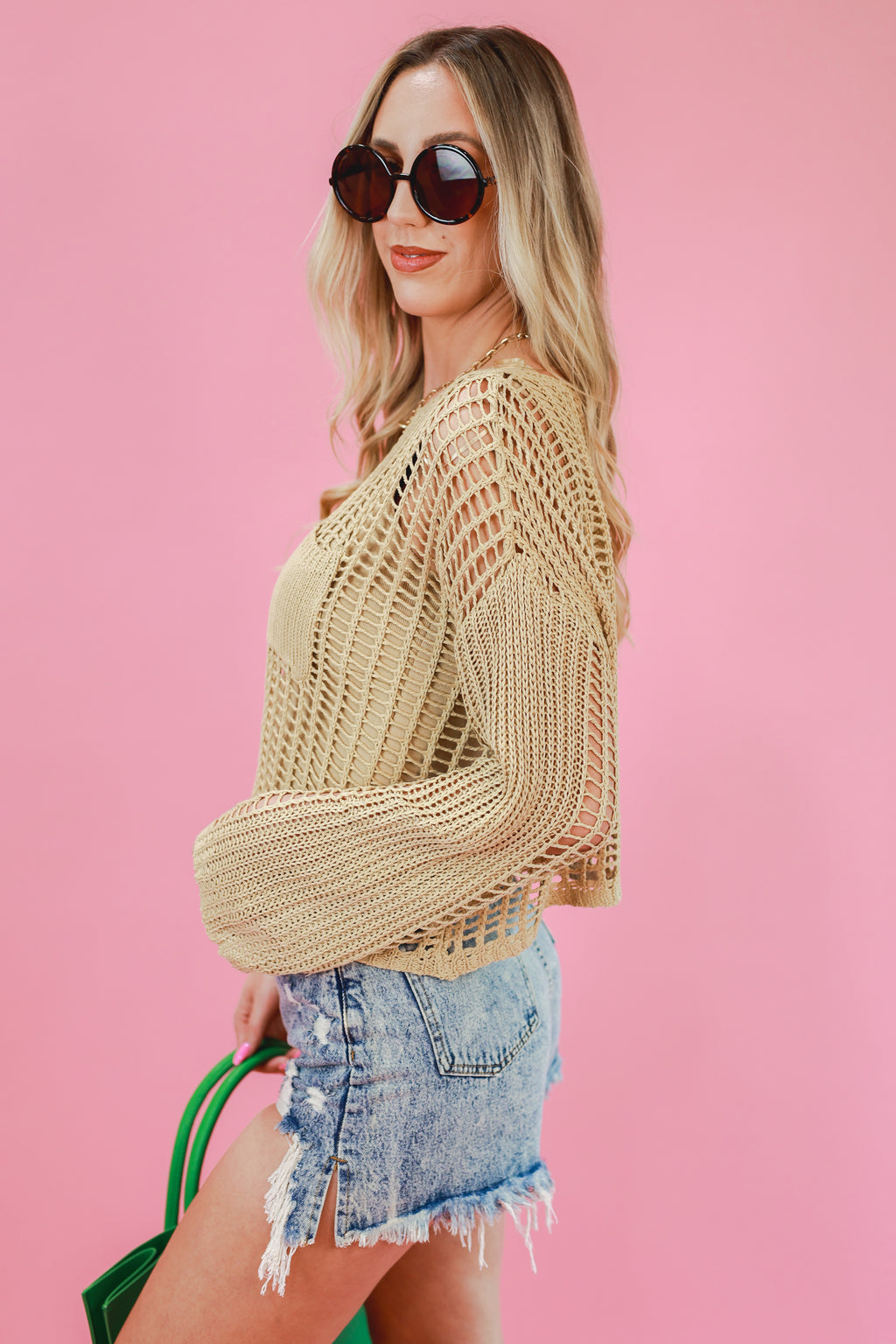 Island Hopping Crochet Sweater In Taupe
