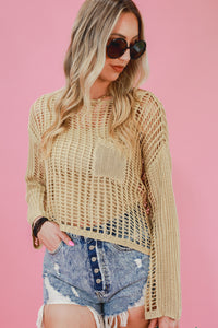 Island Hopping Crochet Sweater In Taupe