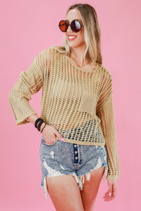 Island Hopping Crochet Sweater In Taupe