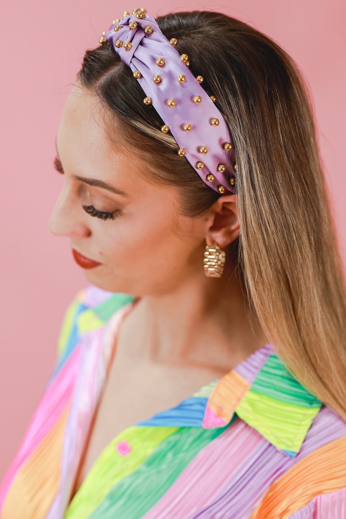 All Smiles Gold Studded Headband In Lavender