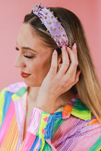 All Smiles Gold Studded Headband In Lavender