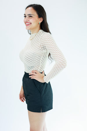 Layered Detail Mesh Sheer Top In Cream