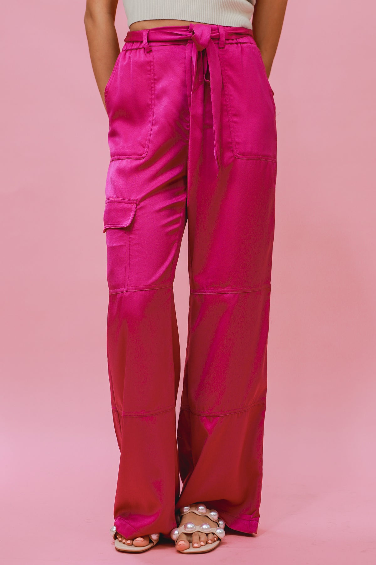 Seasonal Plans Satin Pants In Orchid