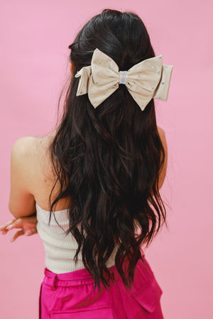 When It Matters Rhinestone Bow In Beige