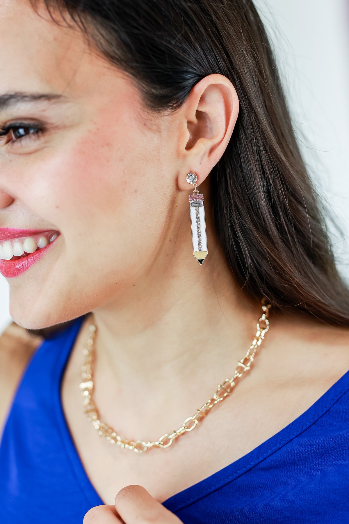 Quite Studious Pencil Earrings In White