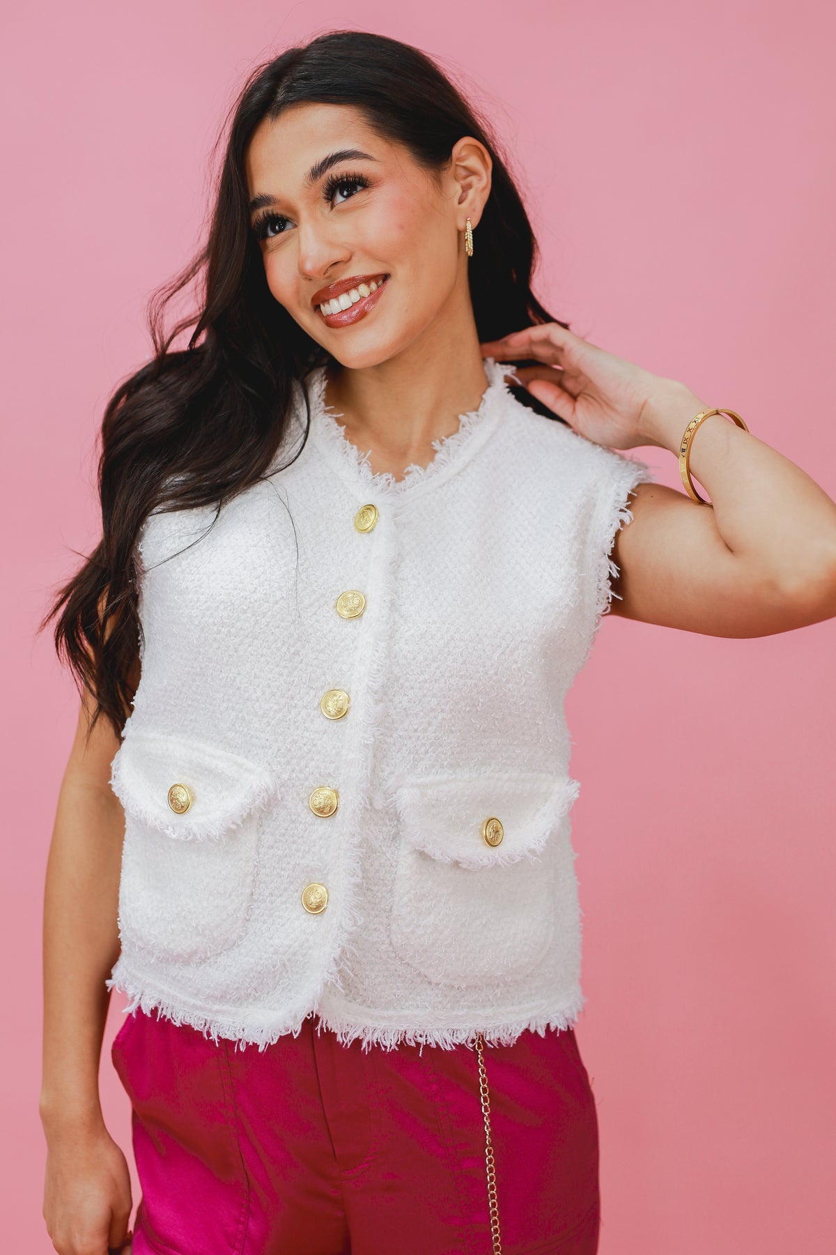 Classy Beauty Textured Vest In White