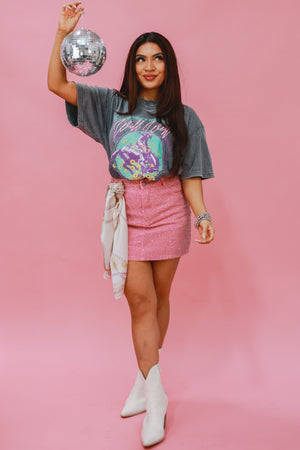 Stardom Denim Studded Skirt In Pink