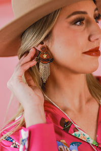 Cowboy Baby Rhinestone Hat Earrings in Brown