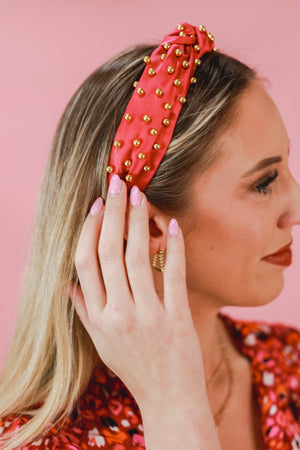 All Smiles Gold Studded Headband In Fuchsia