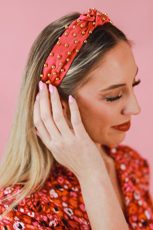 All Smiles Gold Studded Headband In Fuchsia