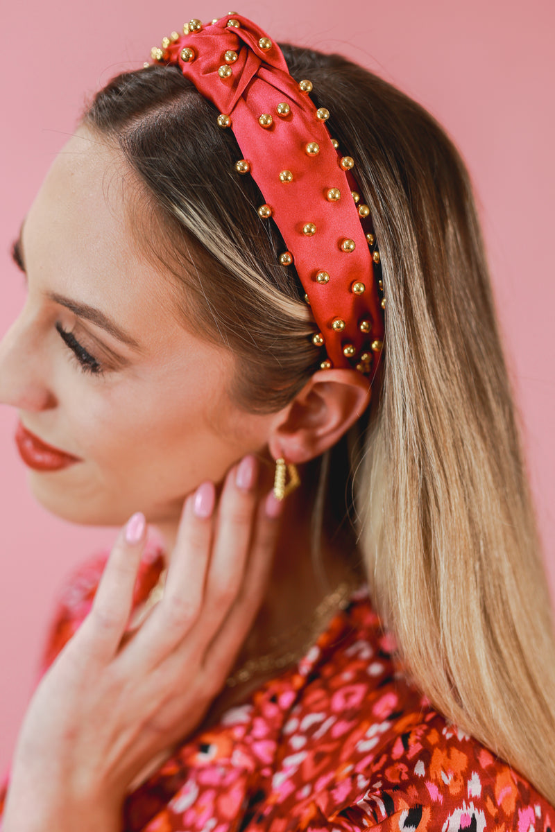 All Smiles Gold Studded Headband In Fuchsia