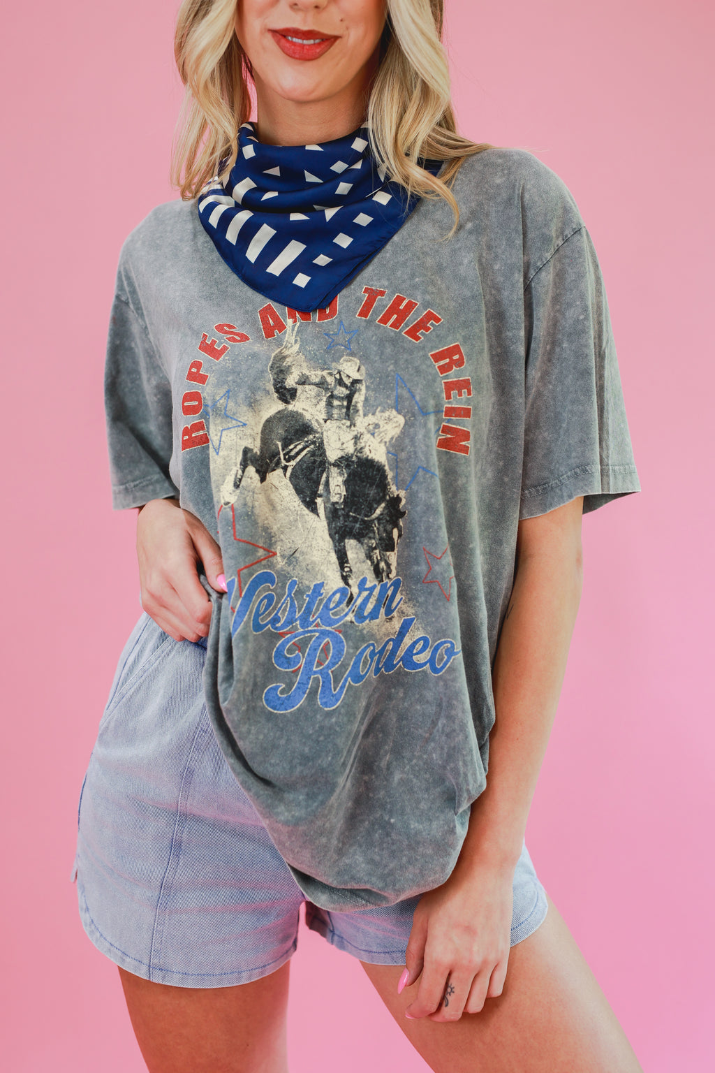 Ropes And The Rein Western Rodeo Tee In Denim