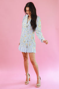 Adorable Moment Floral Blazer Dress In Sky