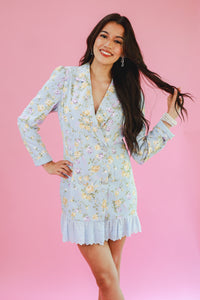 Adorable Moment Floral Blazer Dress In Sky