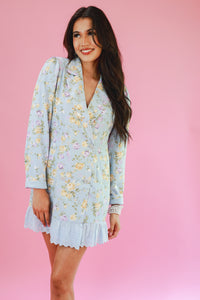 Adorable Moment Floral Blazer Dress In Sky