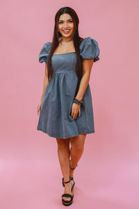 Lovers Lane Denim Dress In Heather Gray