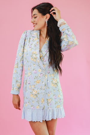 Adorable Moment Floral Blazer Dress In Sky