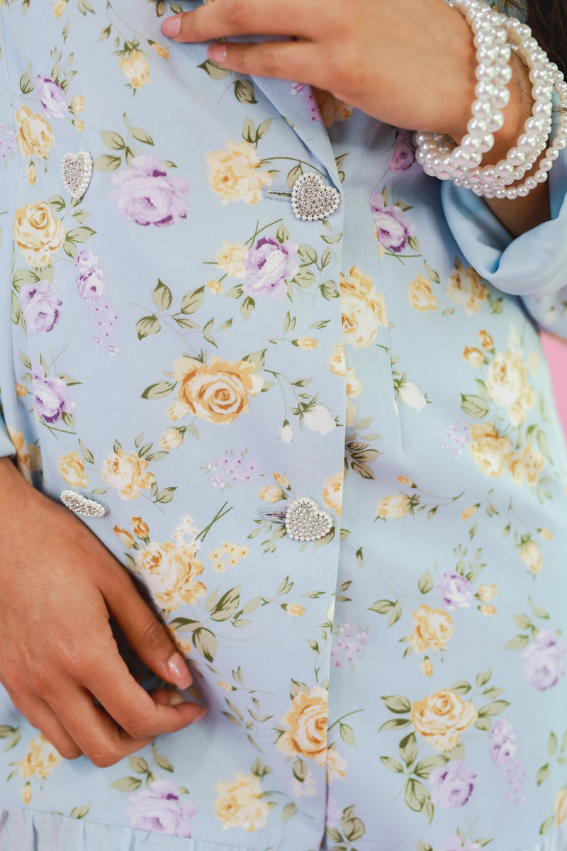 Adorable Moment Floral Blazer Dress In Sky