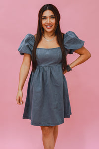 Lovers Lane Denim Dress In Heather Gray