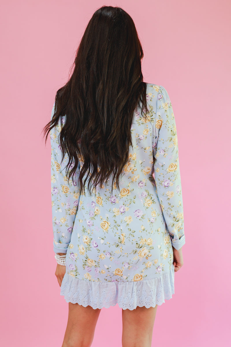 Adorable Moment Floral Blazer Dress In Sky