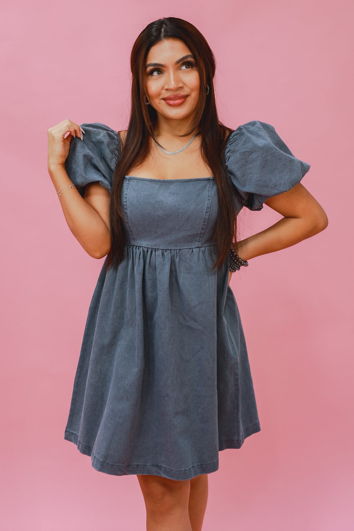 Lovers Lane Denim Dress In Heather Gray