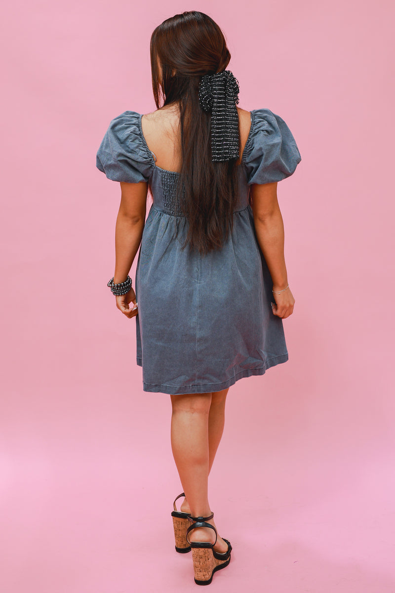 Lovers Lane Denim Dress In Heather Gray