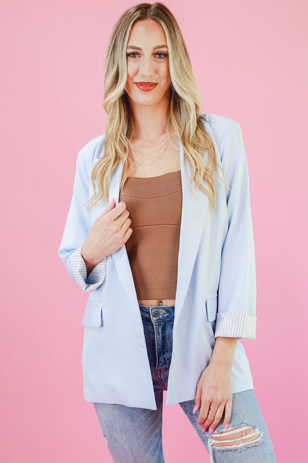 Be The Boss Blazer In Sky Blue