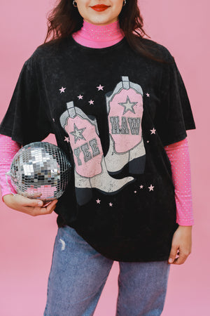 Yee Haw Glitter Boots Tee In Black