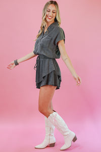 Traveling Gypsy Denim Romper In Black