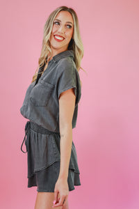 Traveling Gypsy Denim Romper In Black