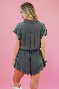 Traveling Gypsy Denim Romper In Black