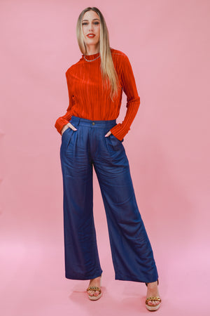 Better ME Pleated Velvet Top In Red