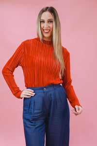 Better ME Pleated Velvet Top In Red