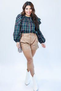 The Elizabeth Faux Leather Shorts In Mocha