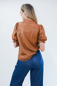 Fierce Move Faux Leather Top In Camel