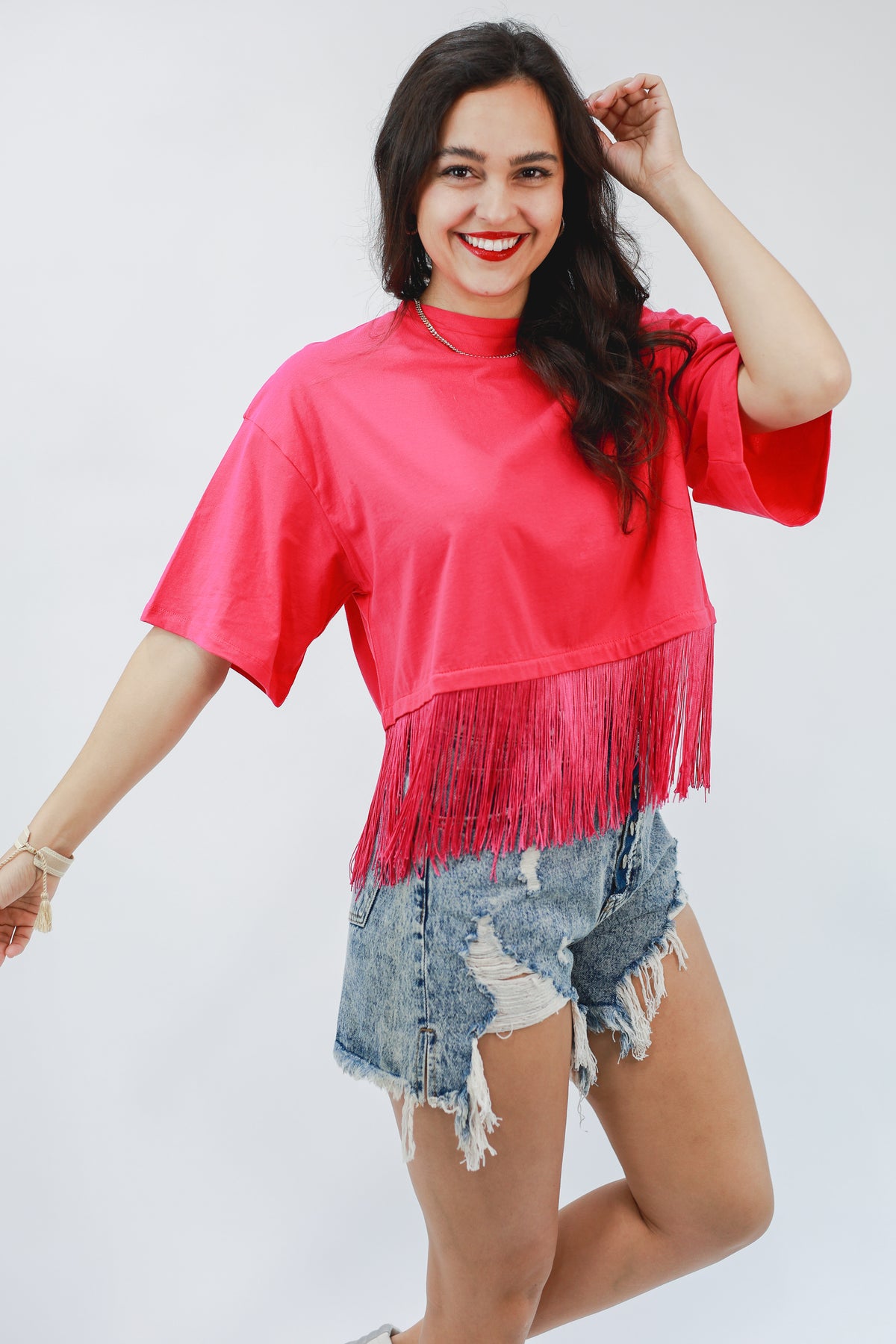 Festival Babe Fringe Tee In Fuchsia