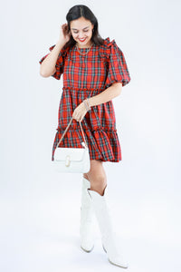 Girly Holidays Plaid Dress In Red