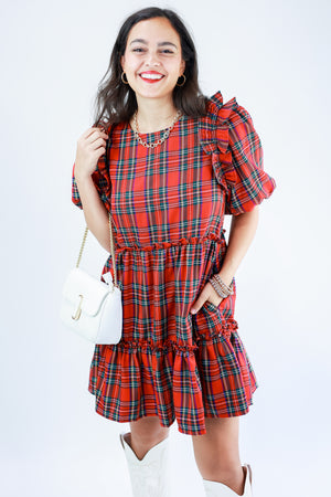 Girly Holidays Plaid Dress In Red